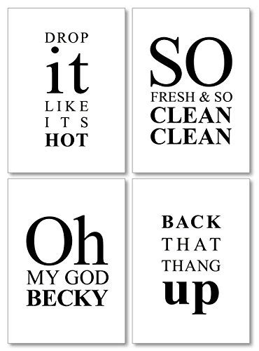 Funny Bathroom Quotes And Sayings Decor Wall Art Set Of 4 White Pearl 5x7