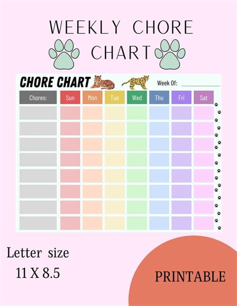 Chore Chart Animal Chore Chart For Kids Weekly Chore Chart Etsy