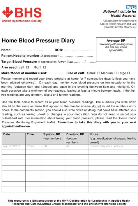 Blood Pressure Monitoring Chart Nhs Best Picture Of Chart Anyimageorg