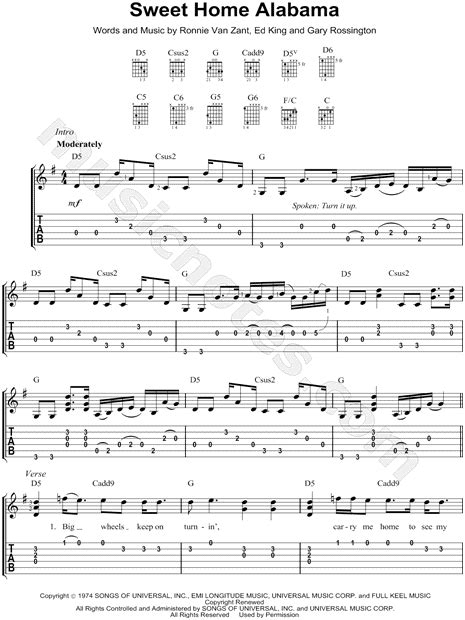 Lynyrd Skynyrd Sweet Home Alabama Guitar Tab In G Major Download
