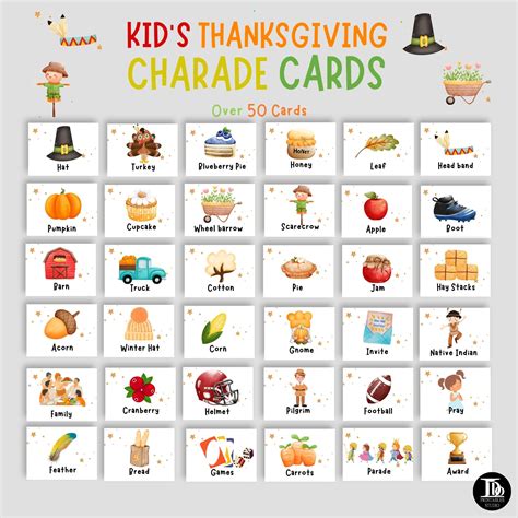 Thanksgiving Charade Cards For Kids Thanksgiving Dinner Game Etsy Uk