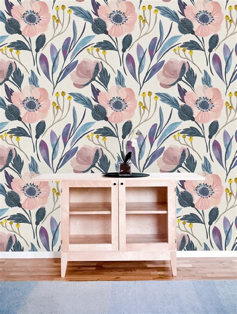Vintage Pink Flowers Removable Wallpaper Peel And Stick Wallpaper Wall