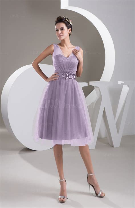 Mauve Inexpensive Bridesmaid Dress Short Sheer Knee Length