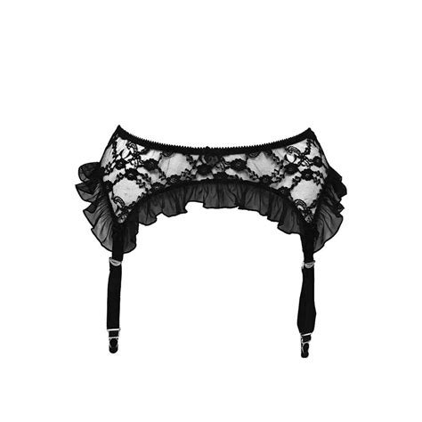 Angelique Womens Plus Size Black Floral Lace Ruffle Garter Belt Garterbelt For Stockings