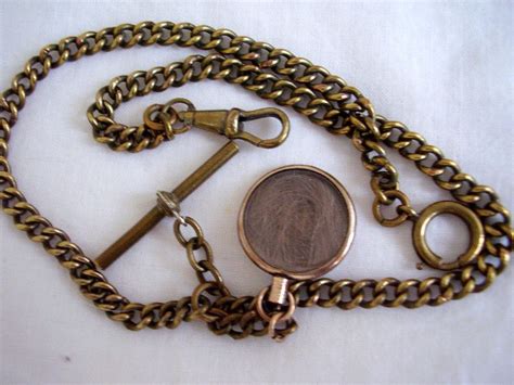 Victorian Brass Pocket Watch Fob Chain With Hair Mourning Fob Locket