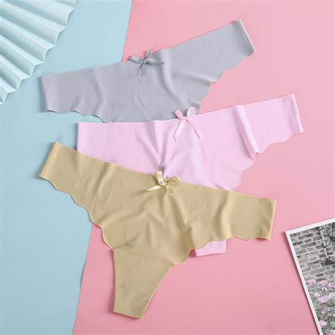 buy women s sexy seamless panties wavy edge ice silk solid color underpants ultra thin