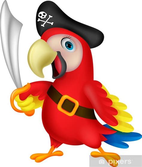 Sticker Cute Parrot Pirate Cartoon Pixersuk