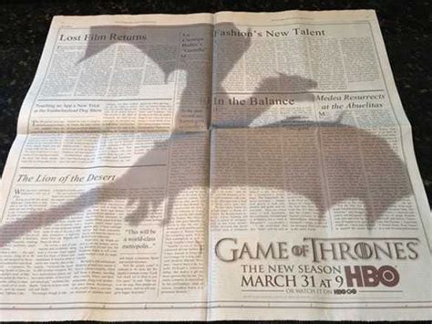 I thought at the time it was an excellent newspaper. Game Of Thrones Ad In The New York Times - Business Insider