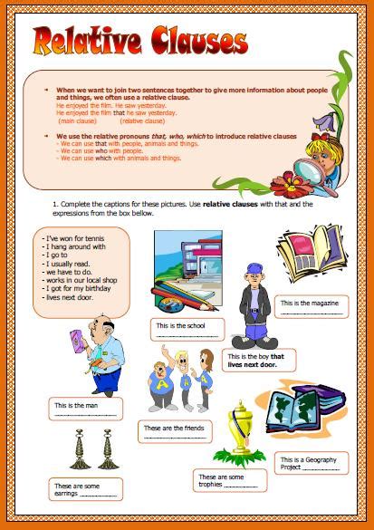 Check spelling or type a new query. Relative Pronouns and Relative Clauses Worksheet