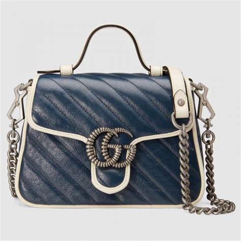 Gucci Gg Women Gg Marmont Small Shoulder Bag In Blue Diagonal Matelassé