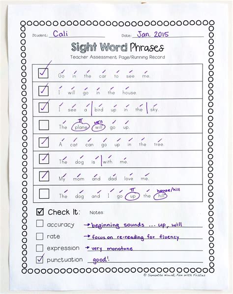 Assessment Page For Simple Dolch Sight Word Phrases This Pack Is A