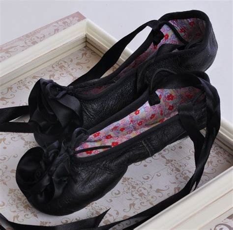 Kamara Black Leather Ballet Slippers With Flower Ballet Slippers