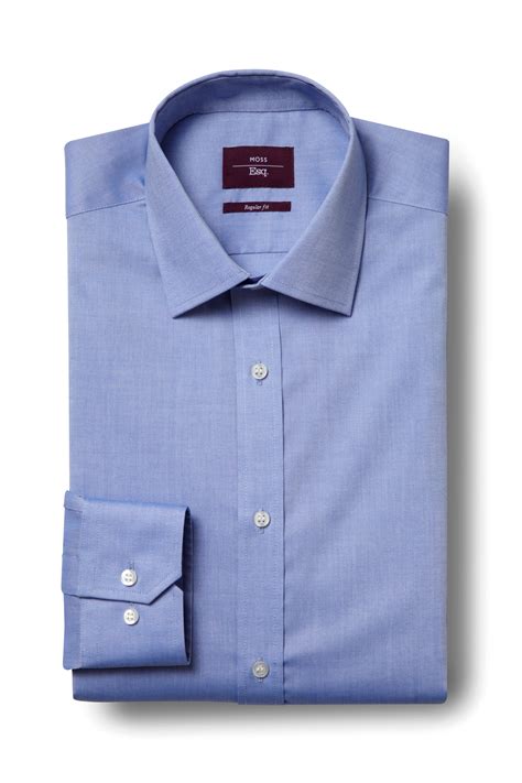 Moss Esq Regular Fit Blue Single Cuff Oxford Non Iron Shirt