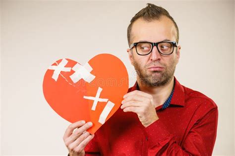Sad Adult Man Holding Broken Heart Stock Photo Image Of Unhappy