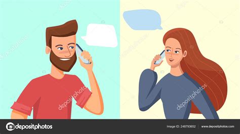 Young Woman And Man Talking On A Mobile Phone With Quote Empty Place