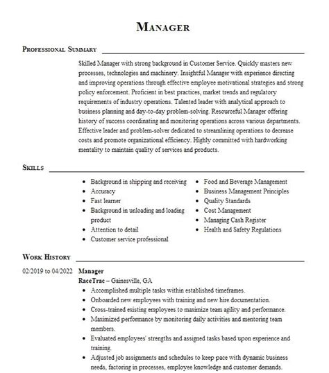 Sales And Catering Manager Resume Example