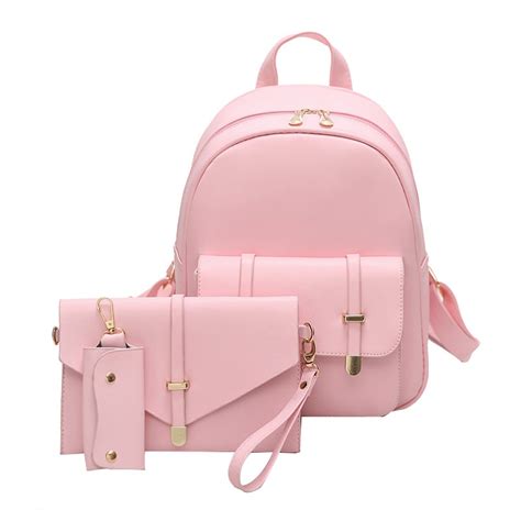 3pcs Women Pu Leather Backpack Cute 3 Sets Bag School Bags For Teenage