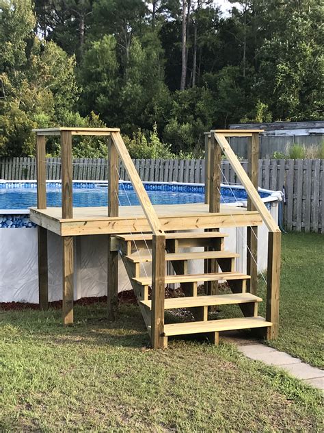 A tiny deck that will fit for small backyard. Above ground pool deck 4x8 deck for 27' pool | Pool deck ...