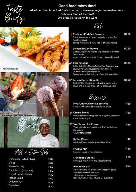 Menu at Taste Budz restaurant, Meyerton