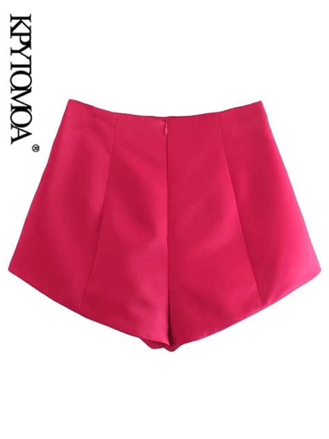 kpytomoa women chic fashion front pleated bermuda shorts vintage high waist back zipper female