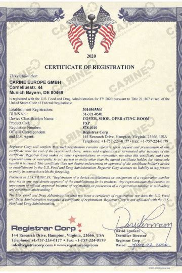 Fda Registration Certificates Carine Medical