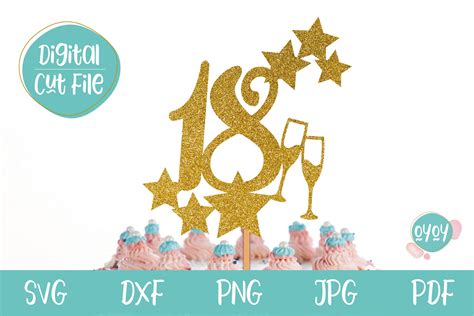 18th Birthday Cake Topper Svg With Champagne Glasses 1113869 Cut
