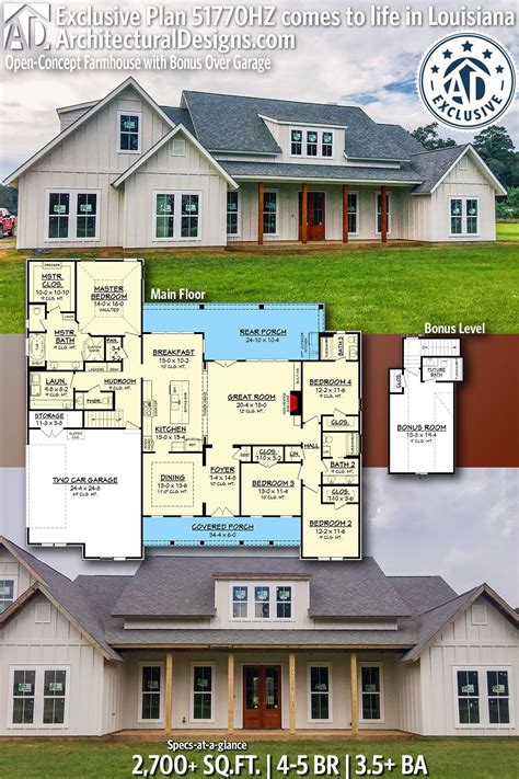 Open floor house plans are in style, and we don't see them going anywhere any time soon. Plan 51770HZ: Open-Concept Farmhouse with Bonus Over ...