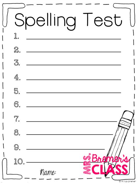 Free Spelling Test Templates Mrs Bremers Class