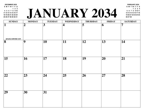 January 2034 Calendar Of The Month Free Printable January Calendar Of