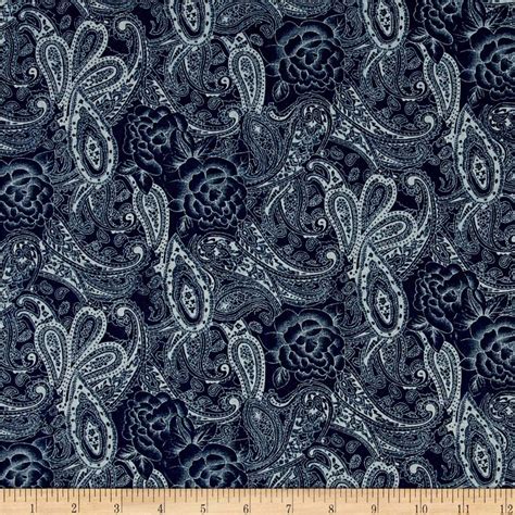 Telio Stretch Denim Paisley Print Dark Blue Fabric By The