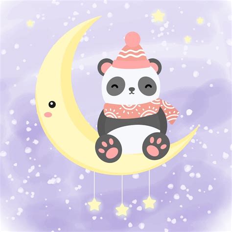 Premium Vector Cute Panda With The Moon Illustration