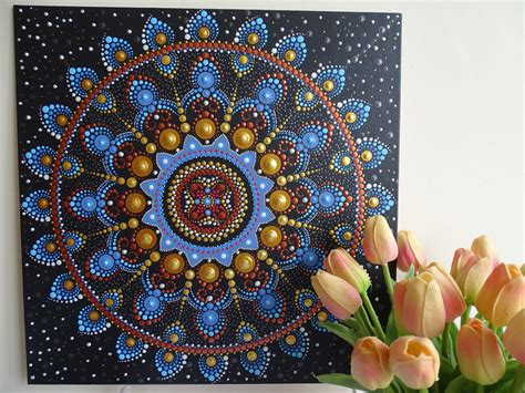 Dotted Canvas Celestial Mandala Art Dot Art Etsy