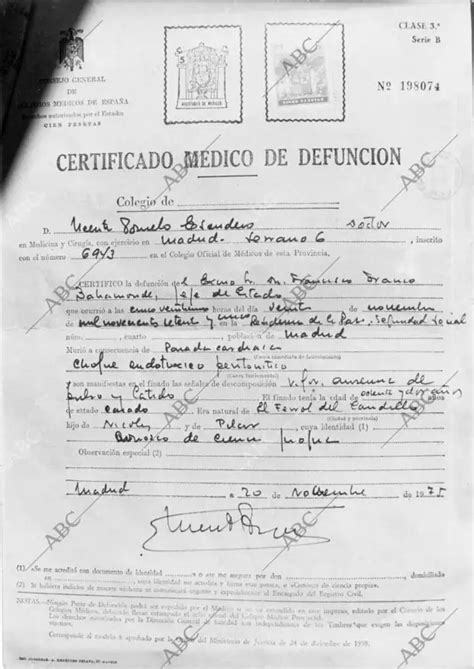 Certificado De Defunción De Francisco Franco Archivo Abc Free Hot