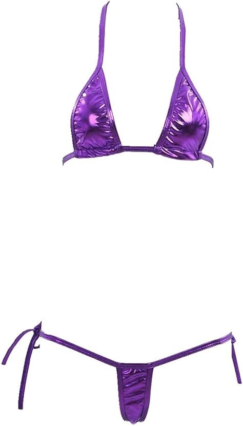 Yizyif Women Sexy Metallic Micro Bikini G String Set Purple Amazonca Clothing And Accessories