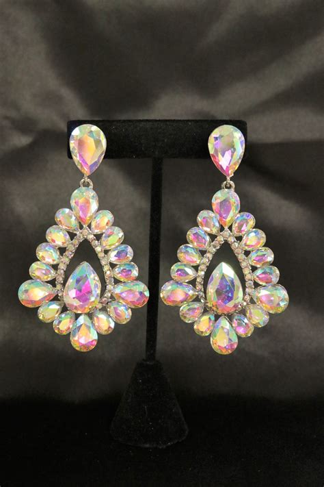 AB Earrings Aurora Borealis Teardrop Earrings Crystal Silver Wedding