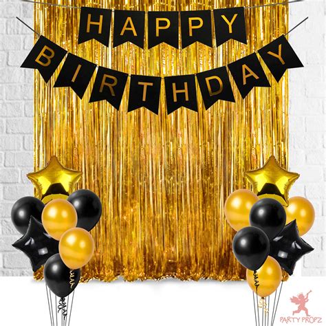 Party Propz Birth Day Decorations Set Pcs Happy Birthday Golden Fringe Foil Curtain Banner