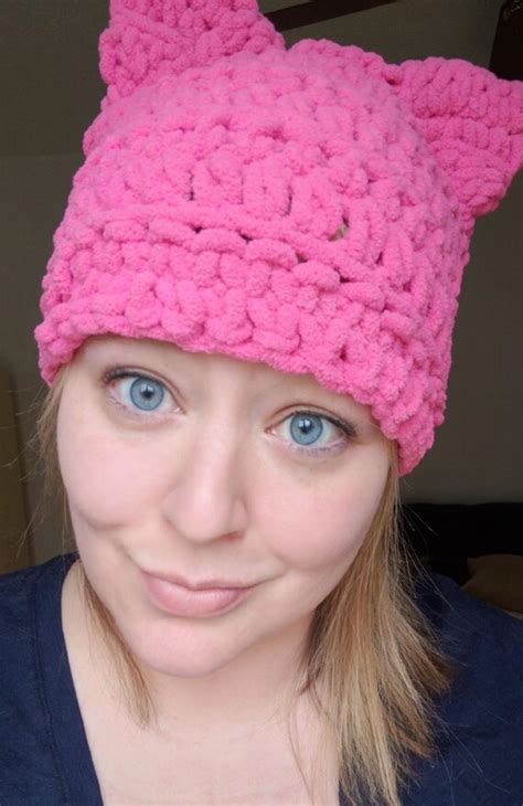 mens sized pink pussy hat project crochet pink kitty cat hat etsy