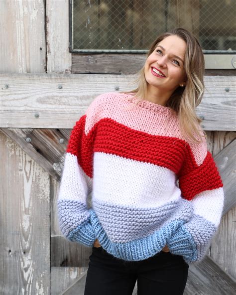 Striped Oversized Chunky Sweater 100 Merino Wool Handmade Etsy Canada