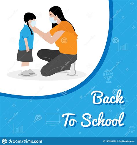 A Caring Mother Get Her Daughter Ready To School Cartoon Vector