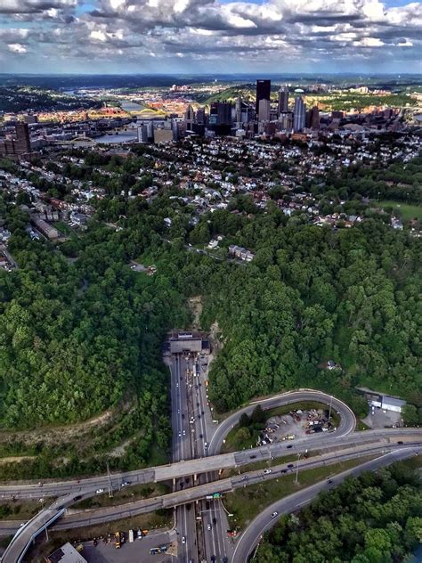 Aerial View Of Fort Pitt Tunnel And Mt Washington Rpittsburgh