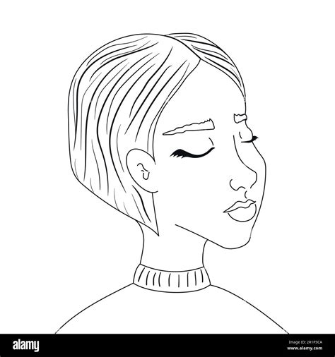 hand drawn portrait of a girl with closed eyes on white background vector art stock vector
