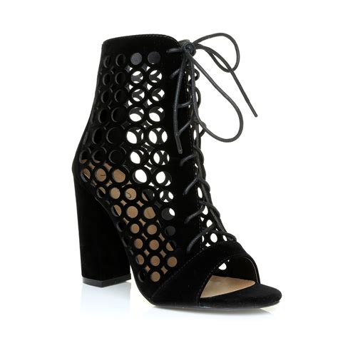 Latest Caged Block Heel Peep Toe Lace Up High Heels Ankle Sandals Size