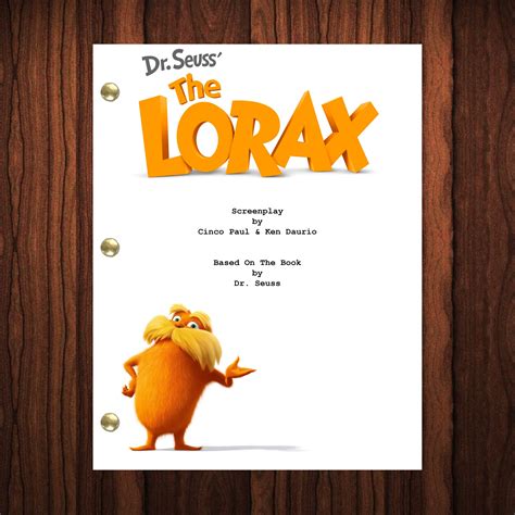 The Lorax Movie Script Reprint Full Screenplay Full Script Dr Etsy