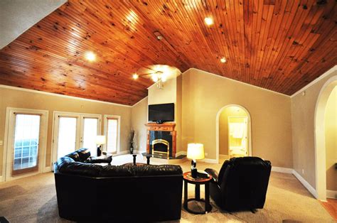 Warm Tan Walls Knotty Pine Ceilings Are Heart Warming And Inviting