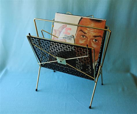 Album Rack And 4 Albums Midcentury Modern Black And Gold Etsy In 2020