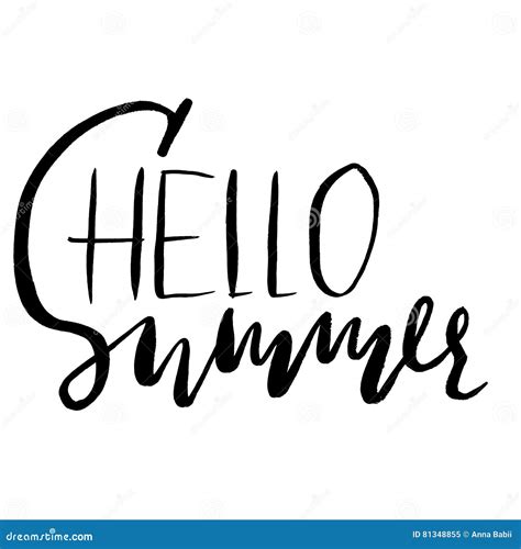 Hello Summer Hand Drawn Lettering Isolated On White Background For Your