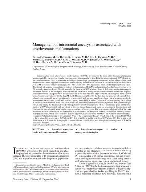 Pdf Management Of Intracranial Aneurysms Associated With