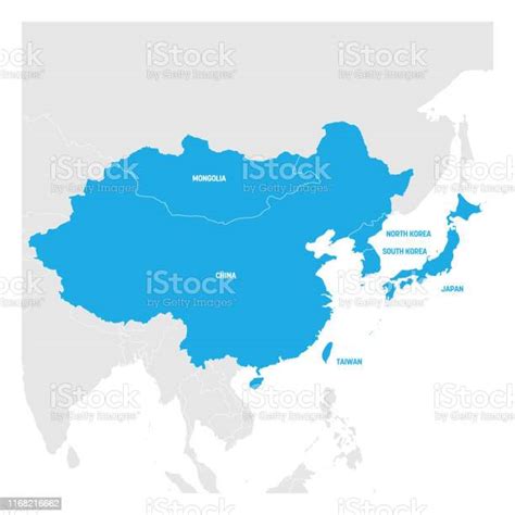 East Asia Region Map Of Countries In Eastern Asia Vector Illustration