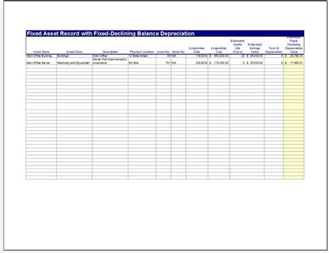 Fixed Asset Register Excel Template Doctemplates