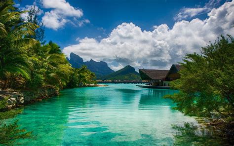 Green island, aerial view, bora bora, tropical, atolls, clouds. #4560092 #beach, #landscape, #tropical, #Bora Bora, #palm ...